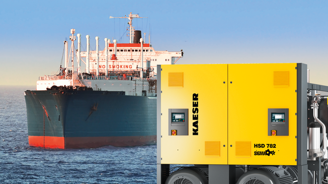 Rotary screw compressors from Kaeser Kompressoren for use on-board ships.