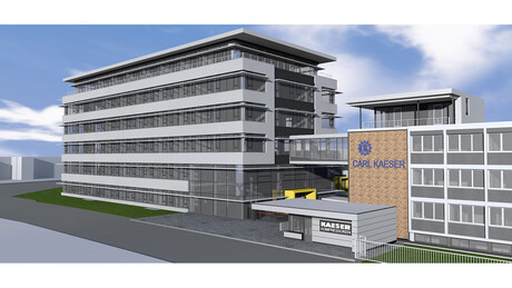 Πλαϊνή όψη κινούμενης εικόνας του νέου κτιρίου διοίκησης της Kaeser Kompressoren