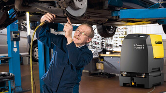 Το συγκρότημα εμβολοφοφόρου αεροσυμπιεστή i.Comp 9 με ενσωματωμένο ξηραντή ψυκτικού τύπου, αποτελεί ιδανική επιλογή για συνεργεία αυτοκινήτων.